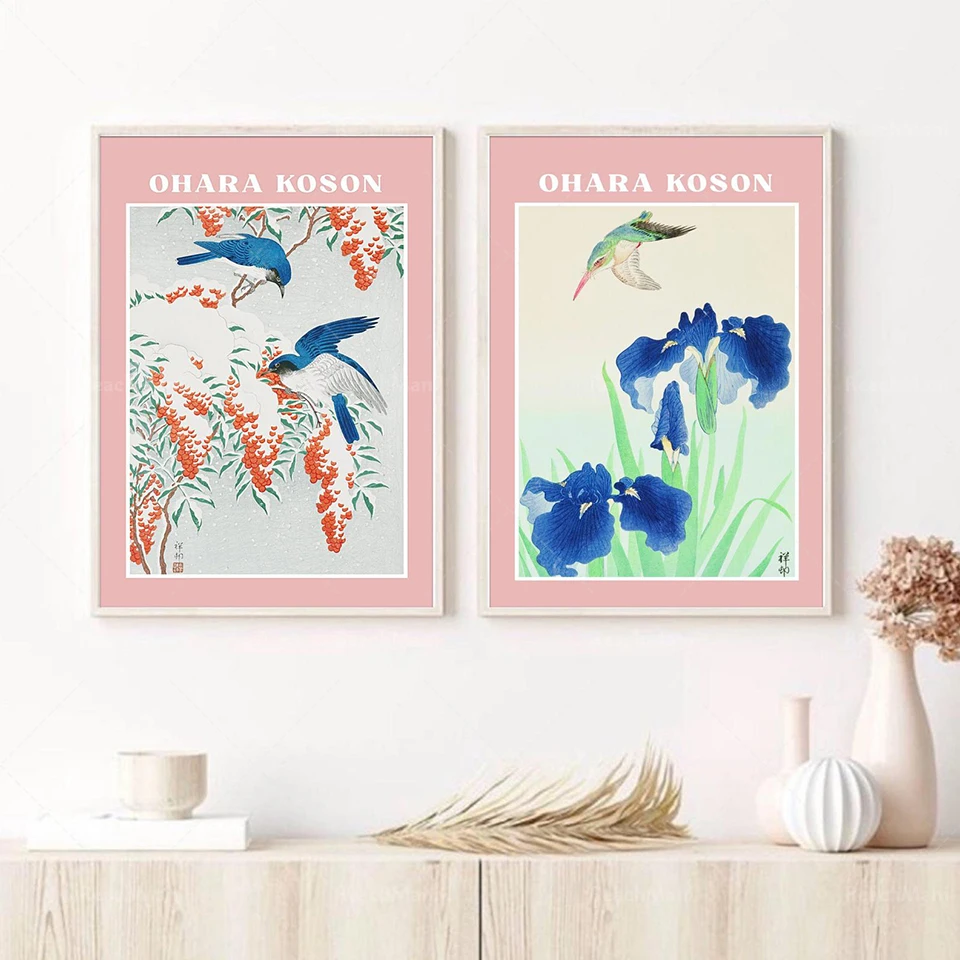 

Bird prints vintage paintings, 2 sets of Japanese art, abstract paintings, vintage wall art, Japanese vintage prints, GiclÃ©e art