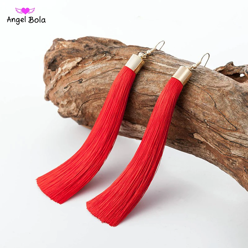 Женские богемные серьги с кисточками и кристаллами черные белые синие красные