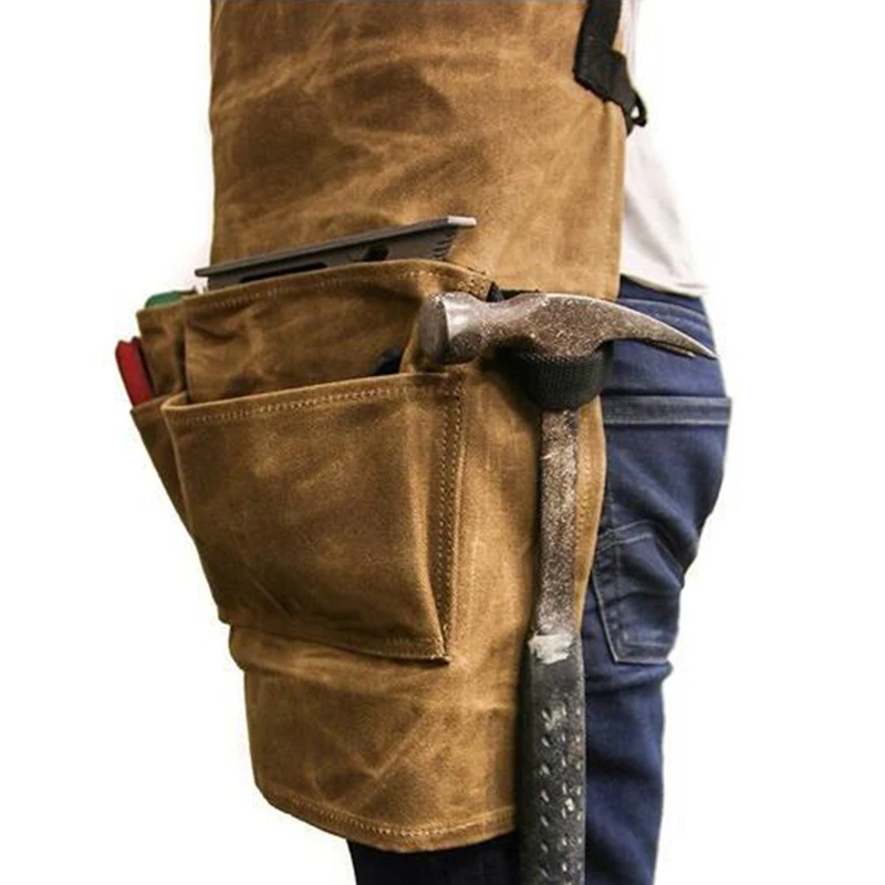 

Apron Collector Canvas Oil Wax Cloth Multiple Pockets Tools Storage Apron Waterproof for BBQ Men can CSV