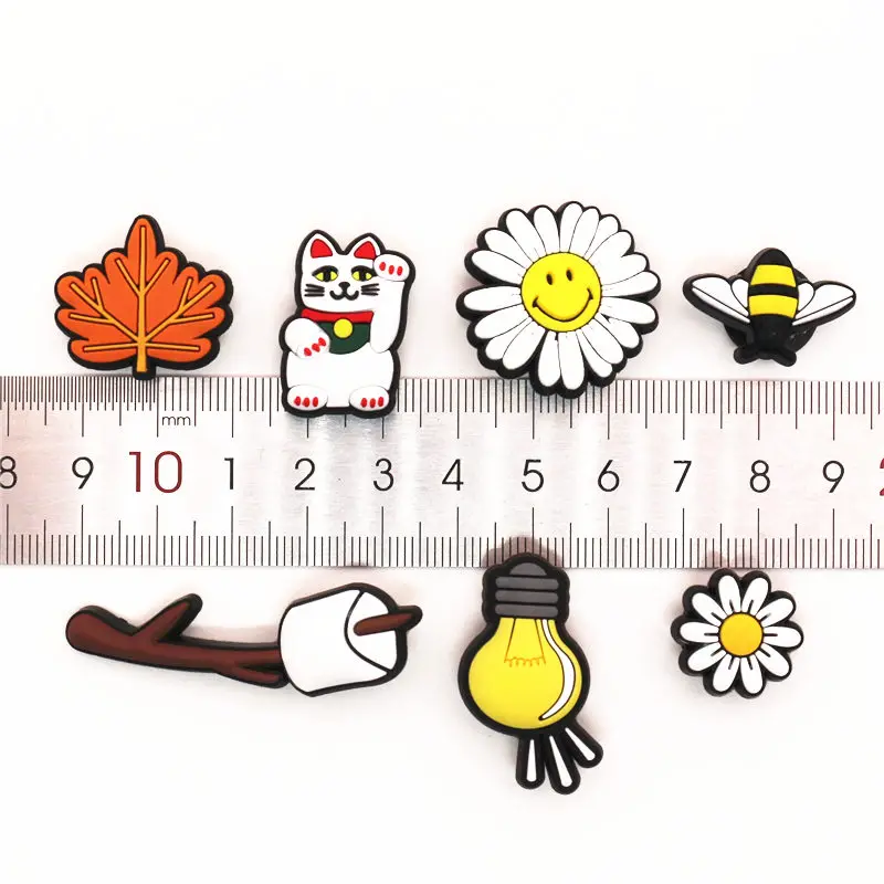 Original Maple Leaf/Lucky Cat/Daisy/Bee/Light Bulb PVC Shoe Charms Accessories Shoe Decoration for Croc jibz Party Kids Gifts