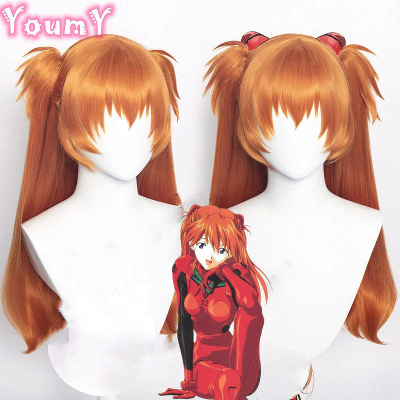 Парик Asuka Langley для женщин длина 65 см прямой оранжевый коричневый из аниме косплея