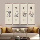 Плакаты в китайском стиле с зелеными растениями, декоративная картина на холсте плакатов на стену для спальни, гостиной, картины из массива дерева