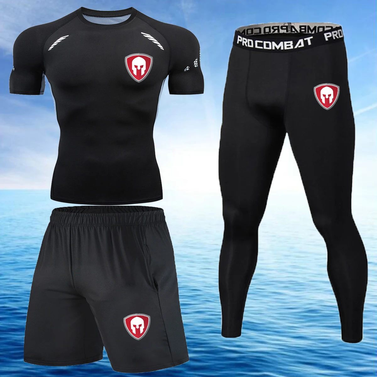 

New Spartan Logo Compression Men's Sport Quick Dry Running Sets Clothes Tracksuit Joggers Training Gym Fitness Superhero Mens