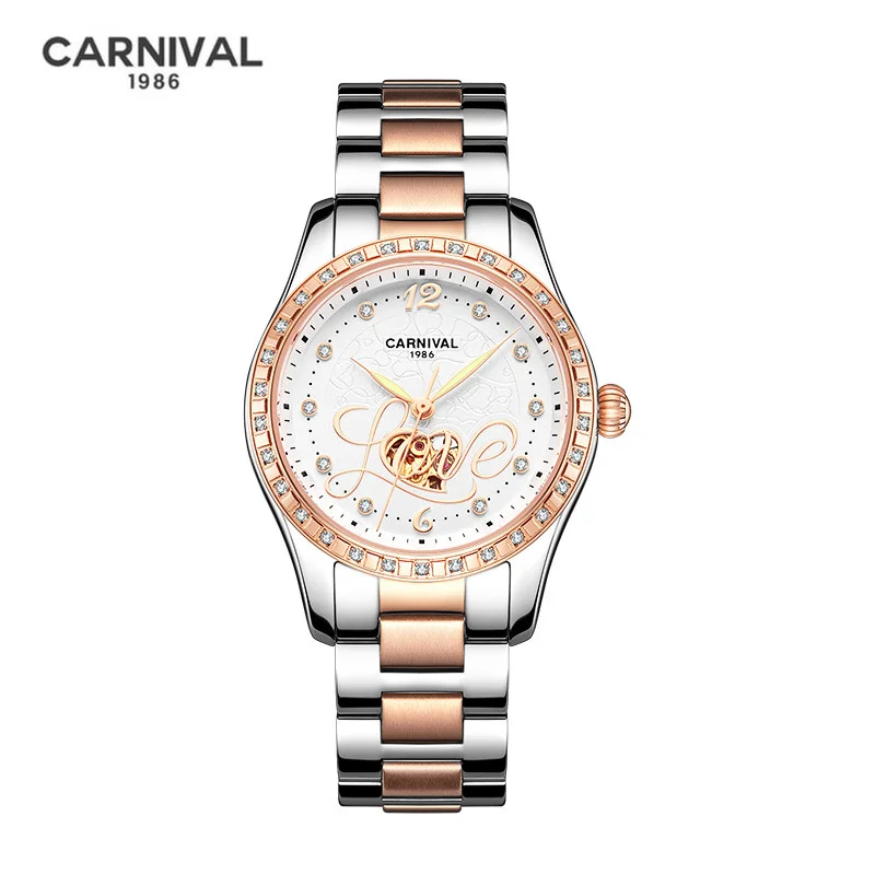 

Switzerland Carnival Luxury Brand Automatic Mechanical Women's Watches Skeleton Diamond Waterproof Fashion Ladies Clocks C8976L