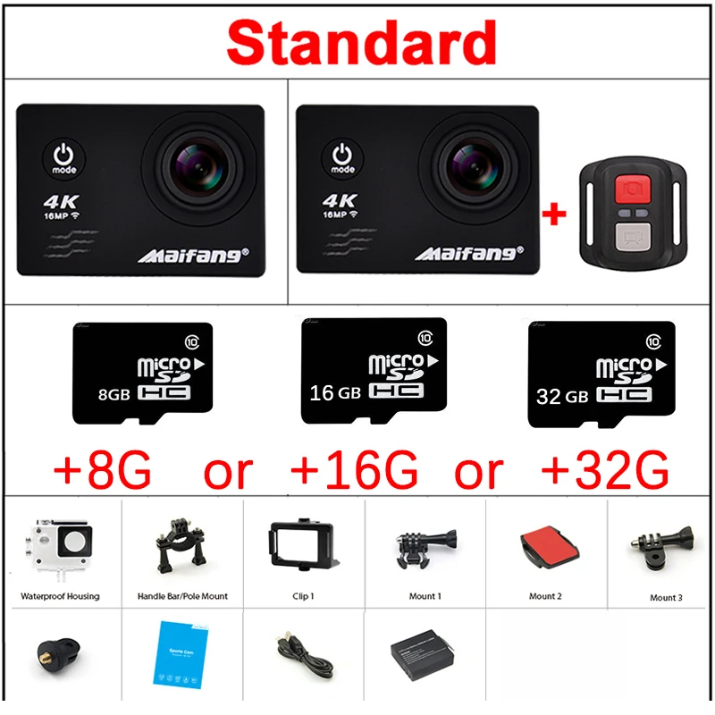 Экшн камера Ultra HD 4 K Wi Fi 16 МП 170 дюйма f60 1080P 60 кадров/с|Экшн-камеры| |
