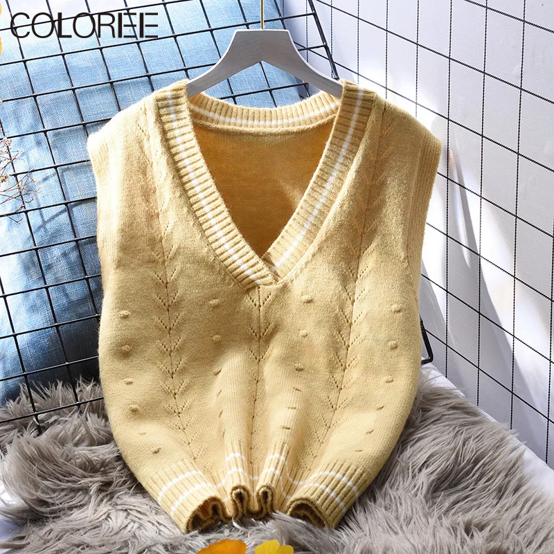 

Women Sweater Vest Spring 2021 Autumn Winter Women Loose Knitted Sweater Sleeveless Ladies V-Neck Pullover Tops Female Outerwear