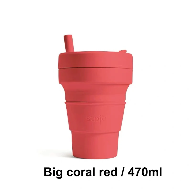 big coral red 470ml STOJO CUP Складная Силиконовая портативная силиконовая кофейная чашка многофункциональная Складная силиконовая чашка для офиса и путешествий - Цвет: big coral red 470ml