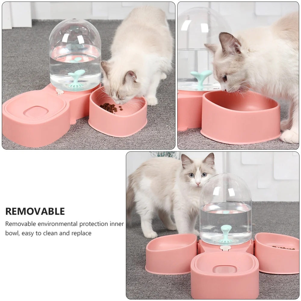 

No-Spill Pet Water Dispenser with Food Bowls for Cats and Small Puppy Dogs