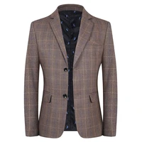 2021 blazers for men fashion casual plaid blazer gentlmen coat business men cotton lightweight suit jacket slim fit outwear coat