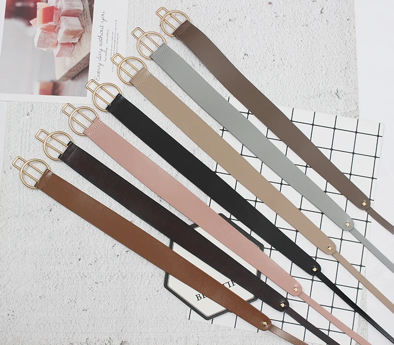 

Leather Belt Female Korean Fashion Two-layer Cowhide Trend Design Snap Candy-colored Retro Ins Wind Belt