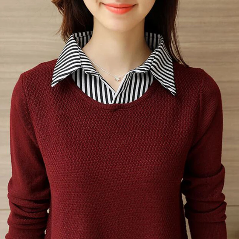 Осенне-зимний вязаный свитер для женщин женская модная рубашка с воротником