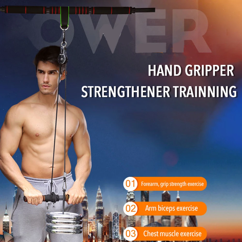 

Fitness Arm Biceps Triceps Blaster Strong Power Stick Pull Rope Wrist Roller Forearm Workout Hand Gripper Strengthener Trainning
