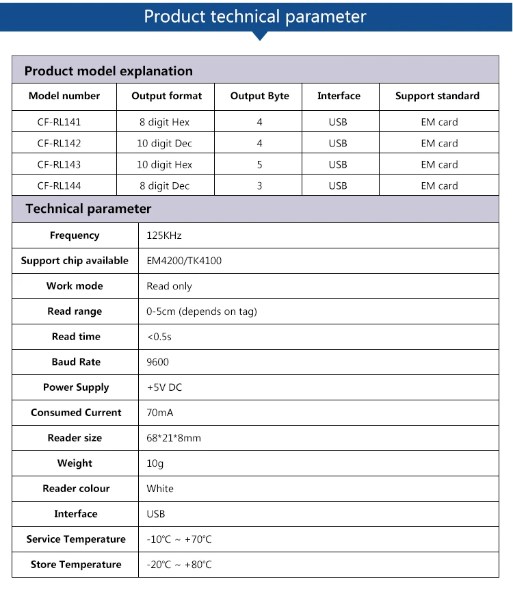 125 кГц EM 4100 rfid считыватель с 10 шестигранным выходным форматом, используемый для системы контроля доступа