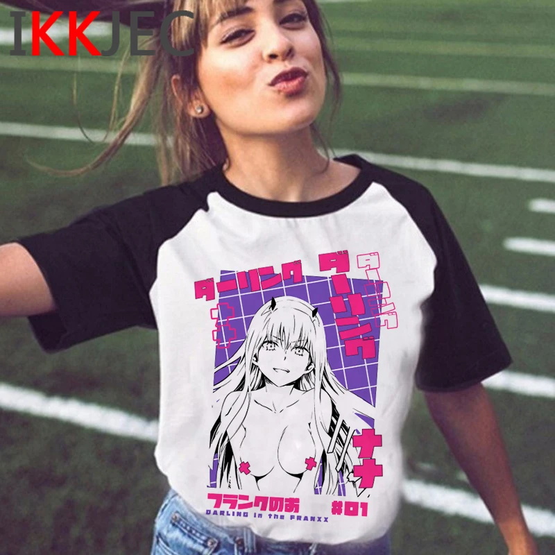 

Darling в Franxx мужской одежды для влюбленных пар Повседневная kawaii одежда с открытыми плечами Летний Топ harajuku kawaii размера плюс
