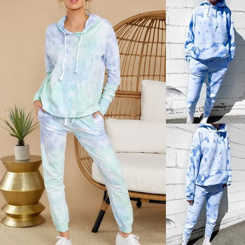 

2020 Hooded Tracksuit Tie Dyed 2 Piece Set Long Sleeve Hoodies Top Women Sweatpants Jogger Suit Sport Outfits Oversize Sweatsuit