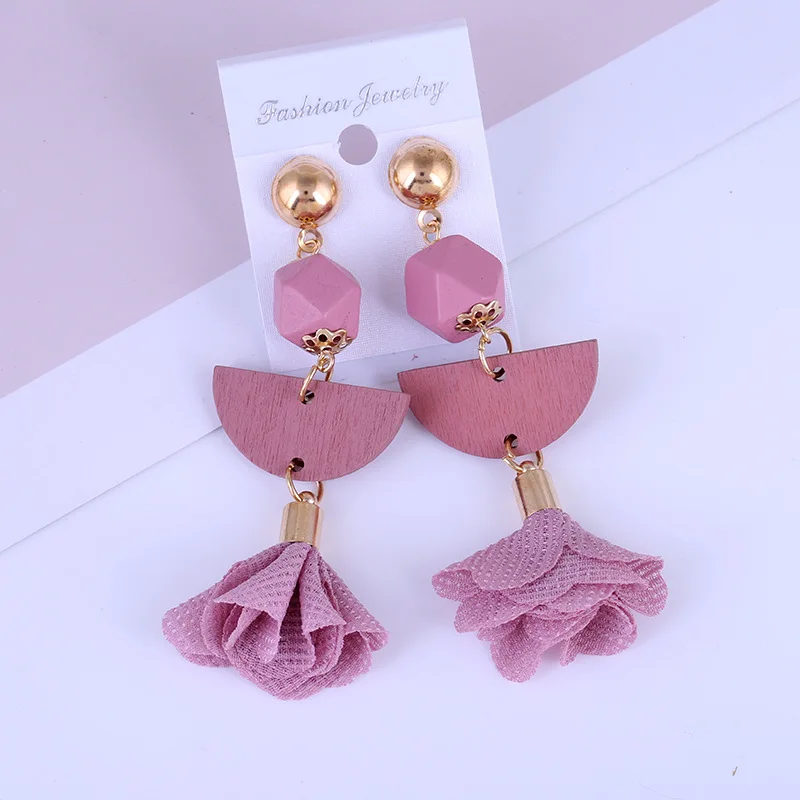 Pink Liuxsp женские тканевые висячие серьги с кисточками, длинные серьги, Мода, новые серьги с подвеской, деревянные тканевые женские серьги, лучший подарок - Окраска металла: Pink