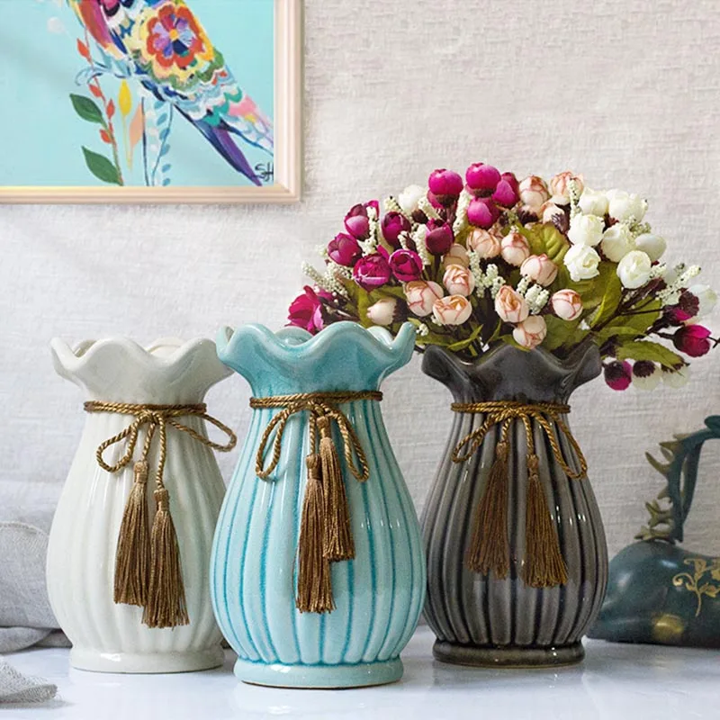 Скандинавская керамика ледяная трещина цветок вазы синий серый белый