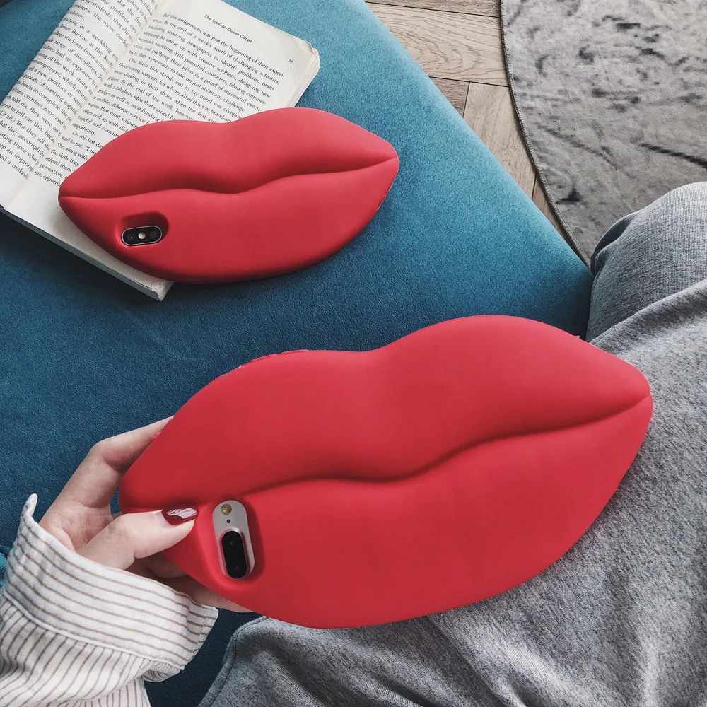 Funda de goma de Gel suave para teléfono móvil, carcasa 3D de Boca Grande Sexy con labios rojos para iPhone XR Xs Max 7 8 Plus 6