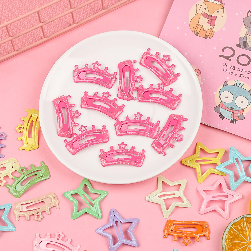 10 шт. Новая мода Звезда Корона Блестящий милый мультфильм Бобби Pin Дети Сладкий Дети Набор залокок заколки для волос Детские украшения для волос
