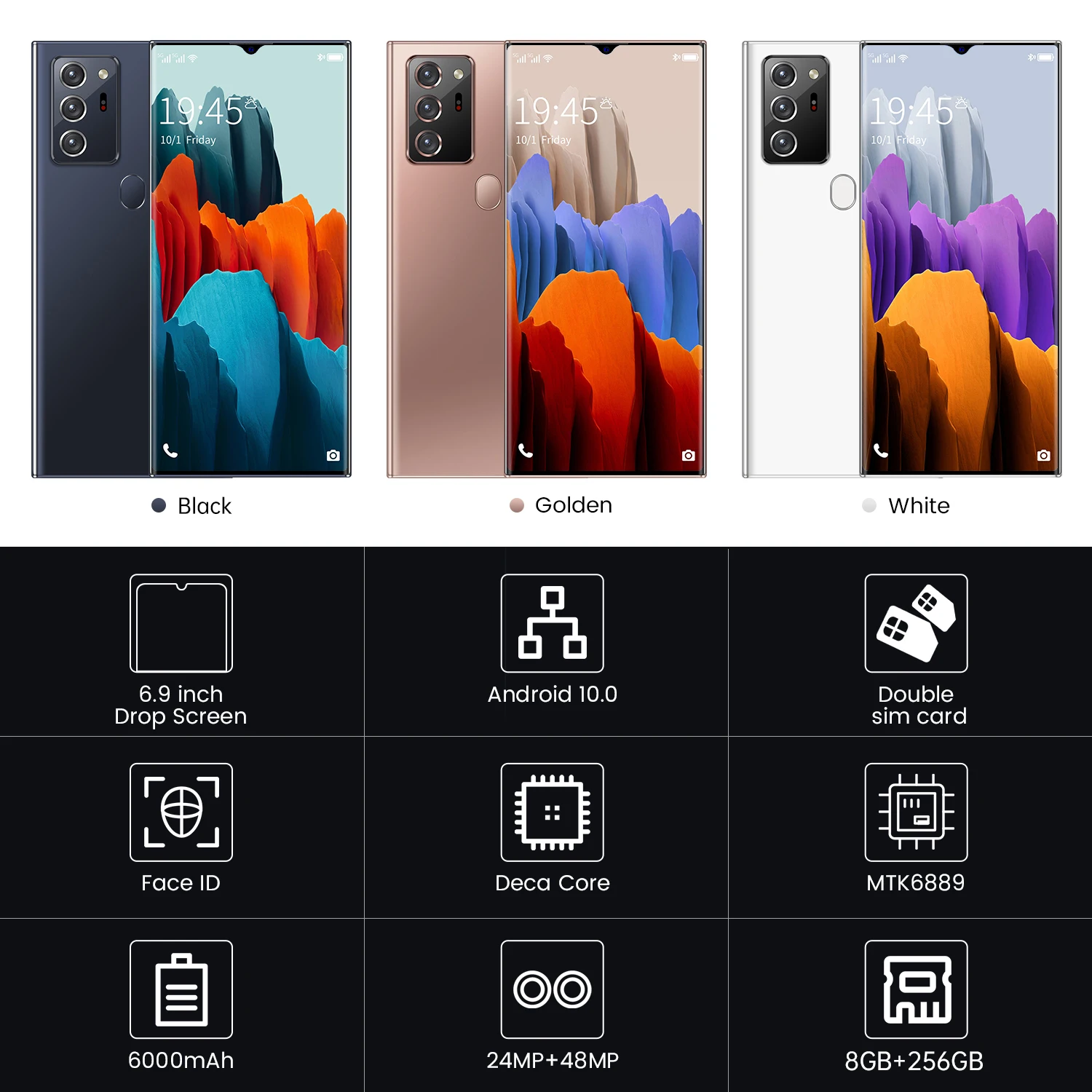 

2021 New Global Version Note30 +6.9 Inch HD Smartphone 12GB 512GB Snapdragon 865 Android 10.0 Fingerprint Face Unlock 5G Phone