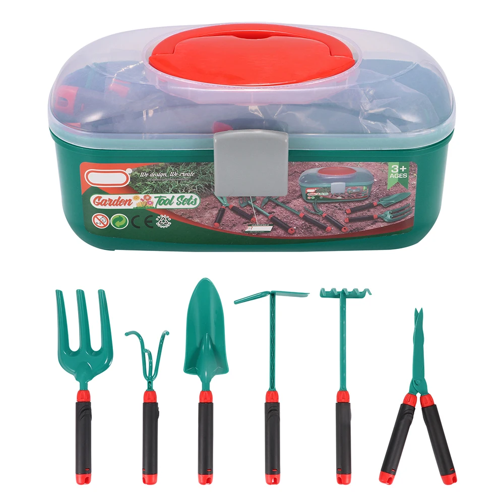 

6PCS Children Gardening Tool Toy Set Plastic Shovel Scissors Rake Full Toy Set Educational Hands-On Ability Training Outdoor