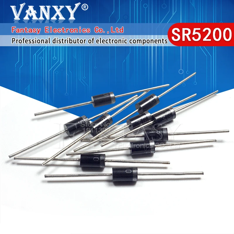 100PCS SB5200 SR5200 Schottky Barrier Rectifier Diode 5A 200V DO-201AD/DO-27 | Электронные компоненты и