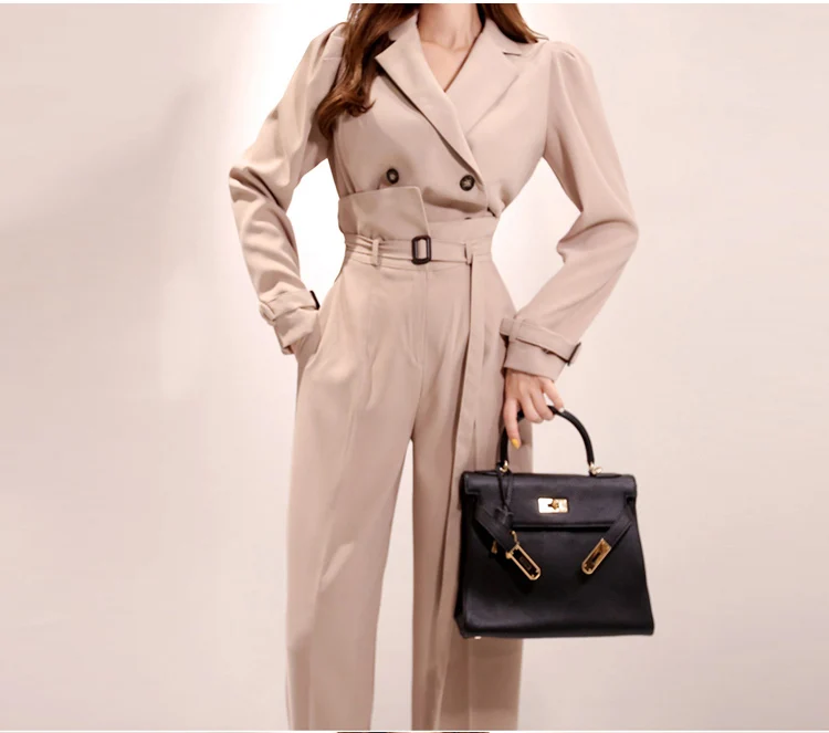 Женский офисный блейзер с длинным рукавом и длинные брюки высокой талией