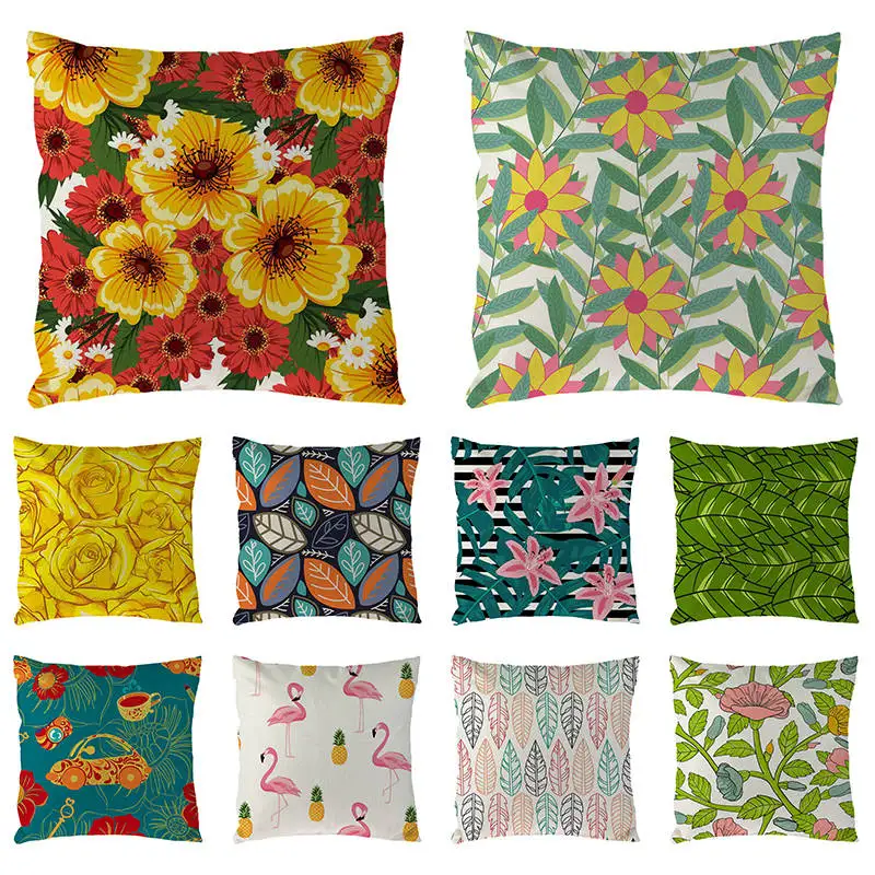 Наволочка с зелеными листьями чехол искусственными тропическими растениями