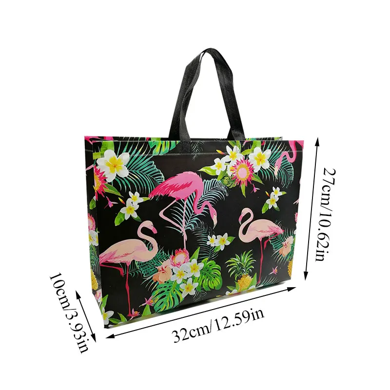 Folding Bag Creative Fashion Flamingo Printing Non-woven Fabric Folding Bag Black Multiple Flamingo Covered Shopping Bag images - 6