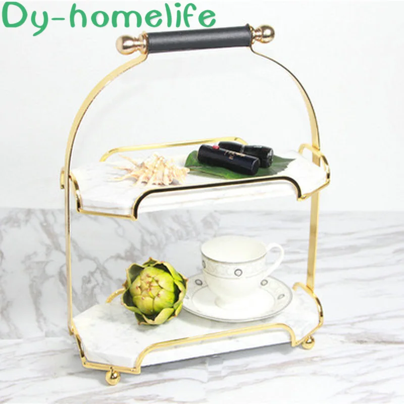 

Nordic Ins Double-layer Metal Frame Rectangular Black and White Marble Tray Home Decoration Storage Supplies Shelf Decoration