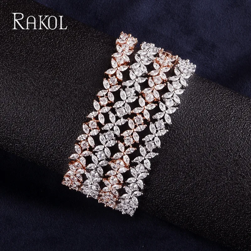 Женский ослепительный браслет цепочка RAKOL ювелирное изделие серебристого