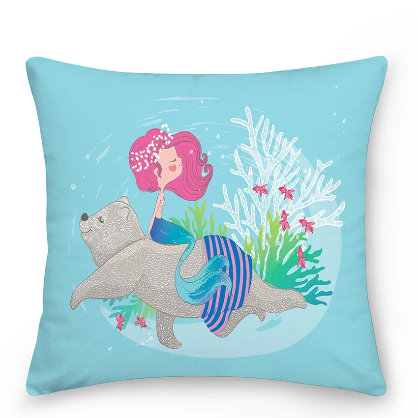 Чехол для подушки с рисунком русалки 45x45 см | Дом и сад