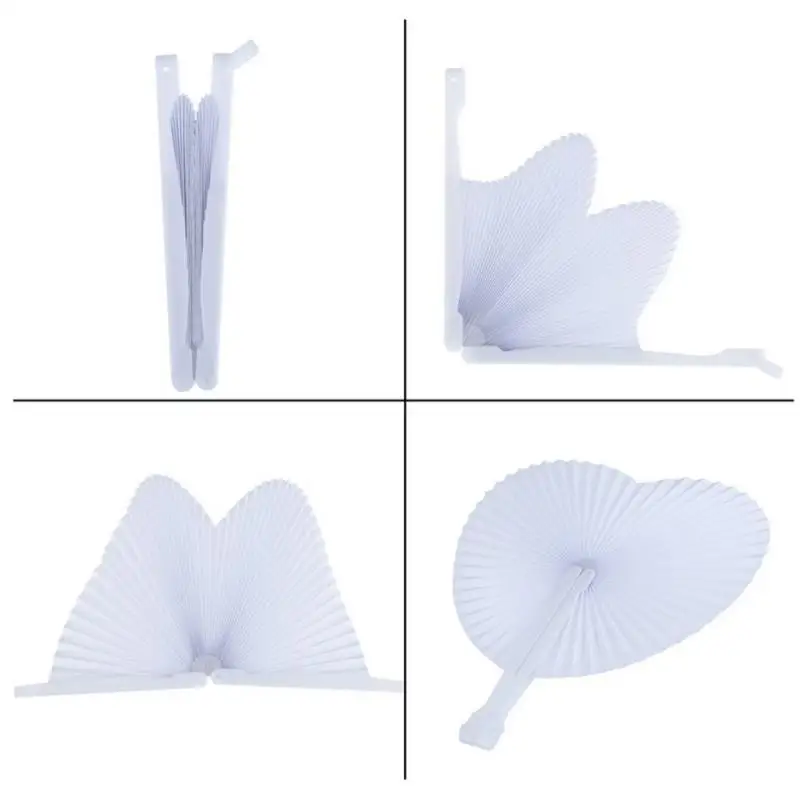 Buy 1Pcs Creative Chinese White Paper fanRound heart-shaped folding fan plastic handle hand fans for wedding birthday party on