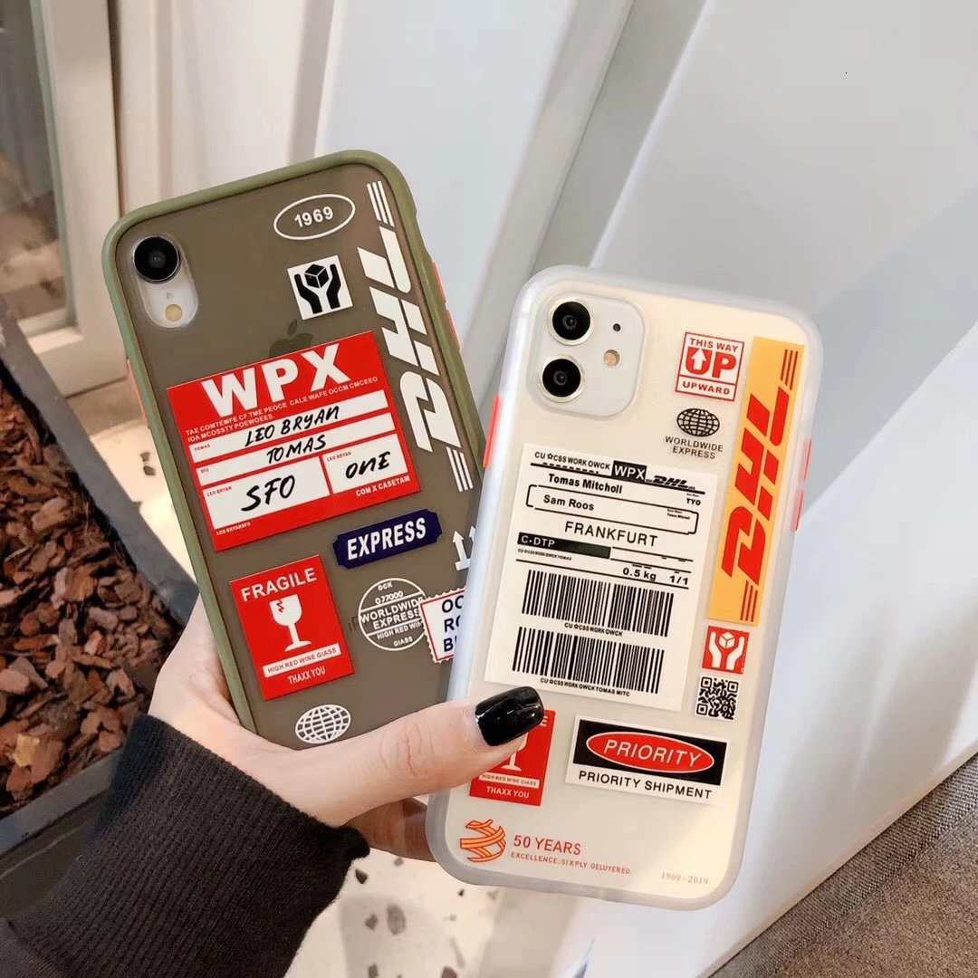 DHL Hot Express Bar code Label Phone case For iPhone 11 Pro X XS MAX 7 8 Plus Matte Acrylic Soft edge hard back cover coque |