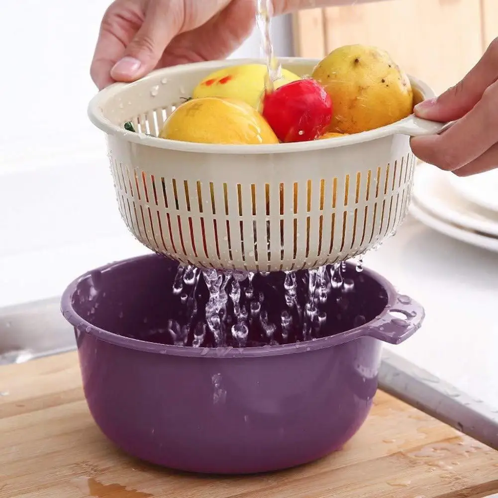 2Pc Kitchen Drain Basket Bowl Rice Washing Colander Baskets Strainer Noodles Vegetables Fruit Double Storage Baske | Дом и сад