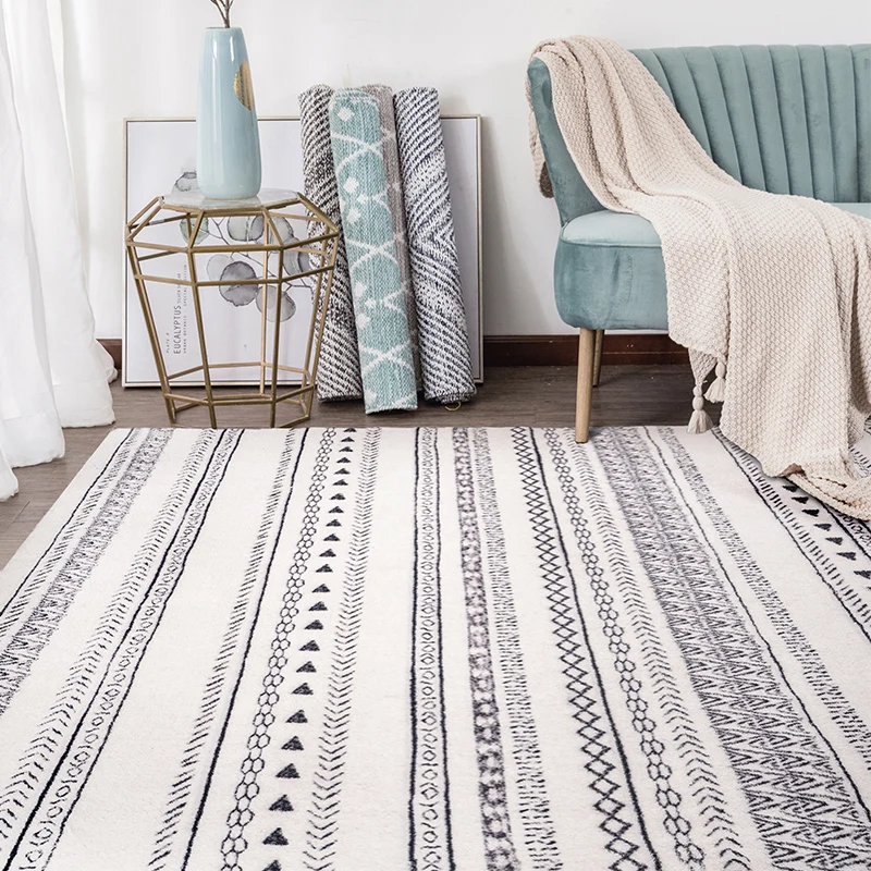 

Nordic Concise Black White Living Room Carpet Thick Bedroom Carpet Large Rug Bedside Plush Playing Office Study Kids Soft Mat