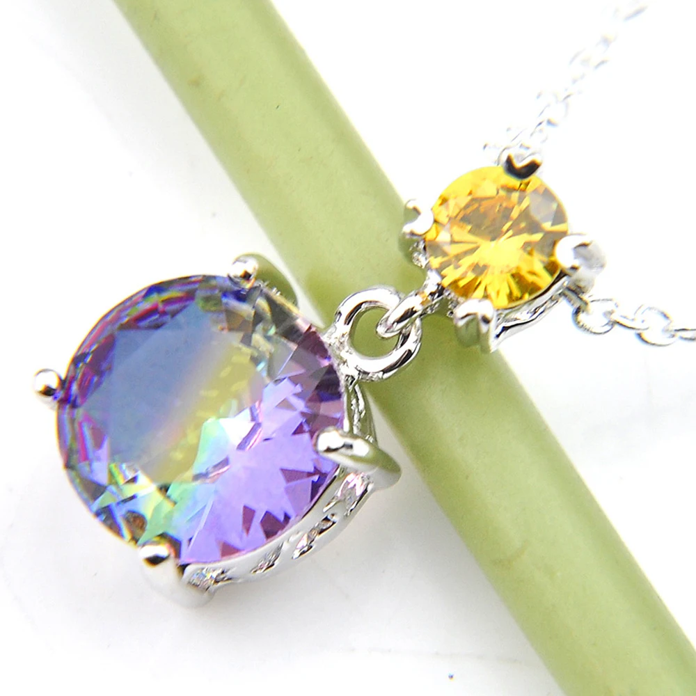 Капля Ручной Работы Радуга круглый Би Цвет Турмалин серебряное ожерелье кулон