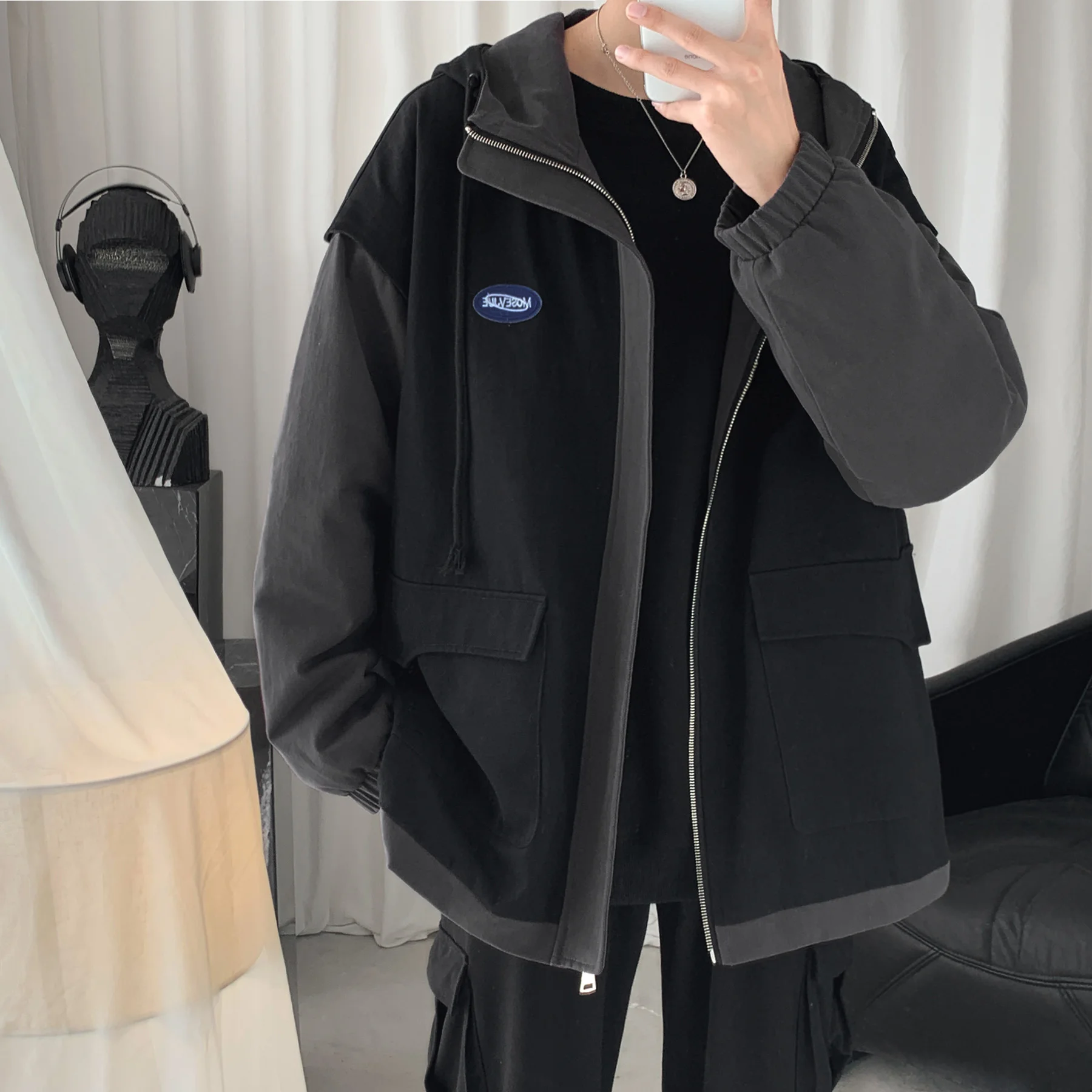 

2020 Spring Jackets Hooded Dividing Seam Korean Style Oversize Streetwear Men Jacket Coat