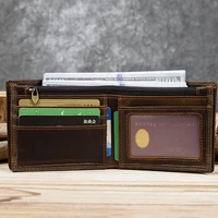 crazy horse genuine leather bifold classcial luxury travel front pocket slim men wallet with id window and rfid blocking