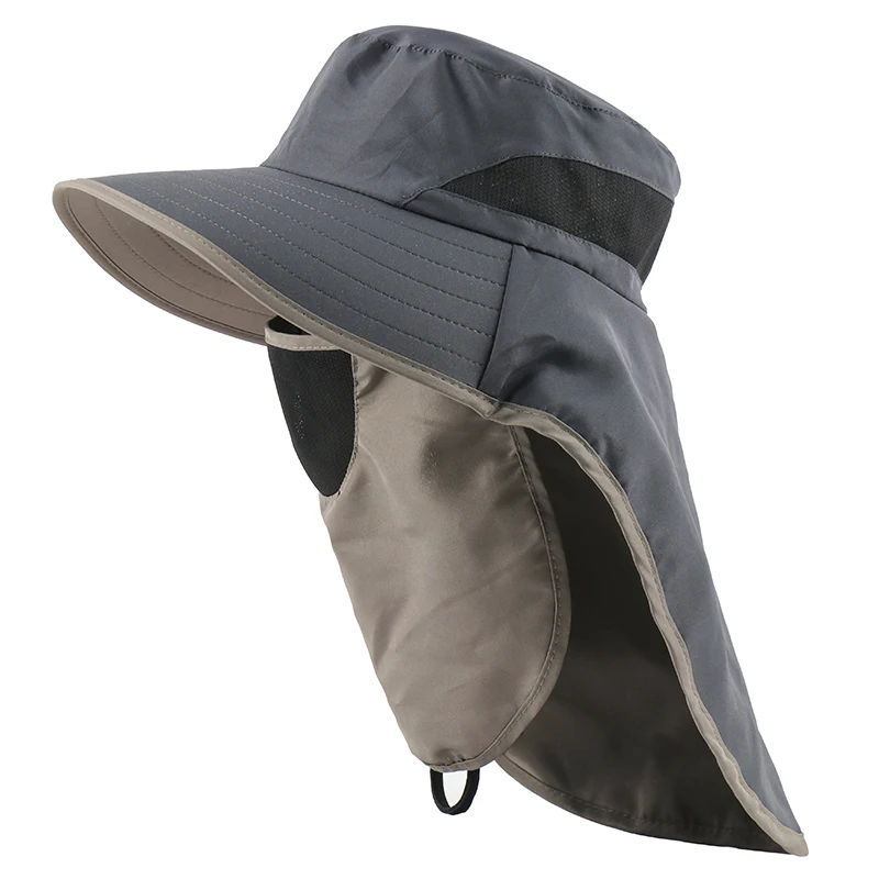 

2 in 1 Summer UPF 50+ Sun Hats Male Outdoor Breathable Hiking Fishing Caps With Neck Flap UV Protection Bucket Hats