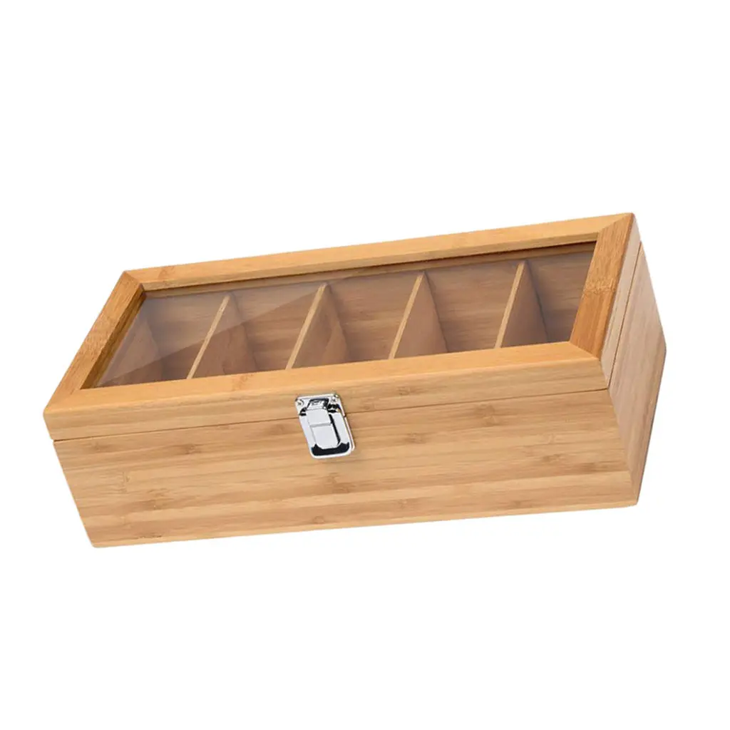 

Tea Box 5 Compartments Visibility Detachable for Kitchen Storage Organizer