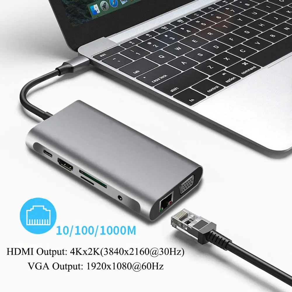 Адаптер USB Type C HubTo HDMI 4K VGA адаптер RJ45 Lan Ethernet SD TF PD USB3.0 3 5 мм Jack аудио-видео для MacBook Pro