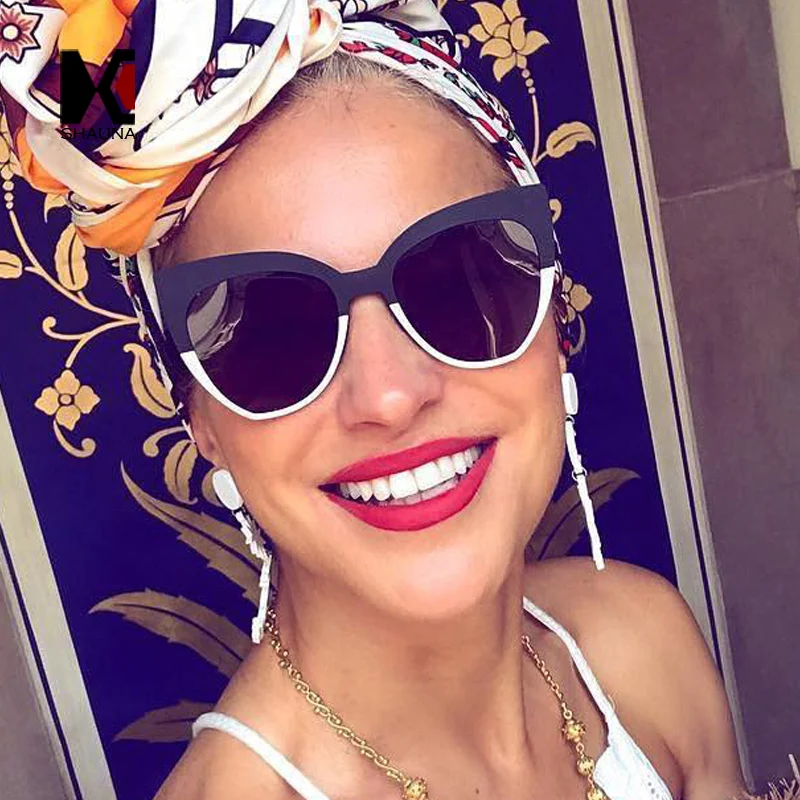 

Женские Двухцветные очки кошачий глаз SHAUNA, солнцезащитные очки в оправе из нержавеющей стали, UV400