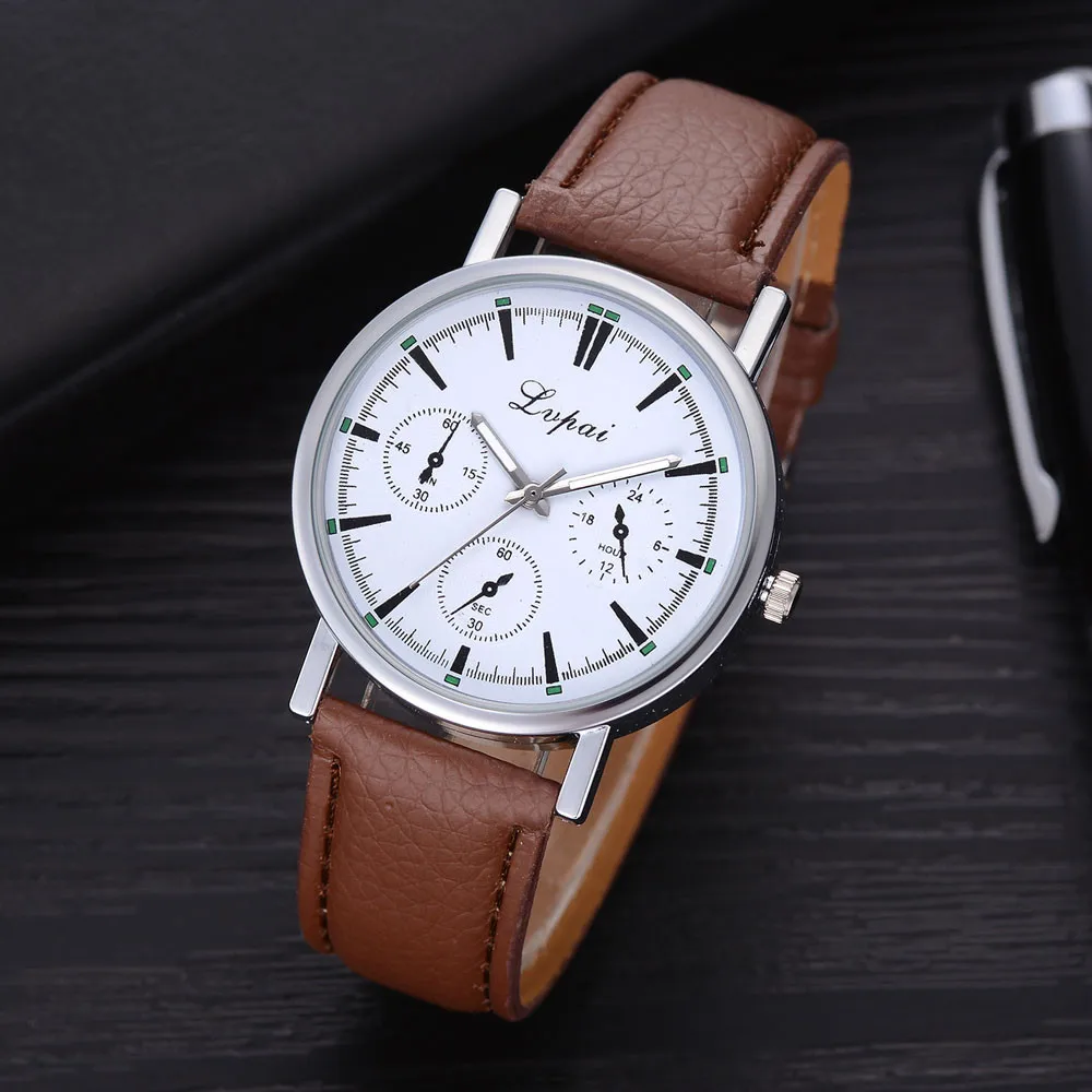 Роскошные Для мужчин классические часы простые кожаные аналоговые кварцевые