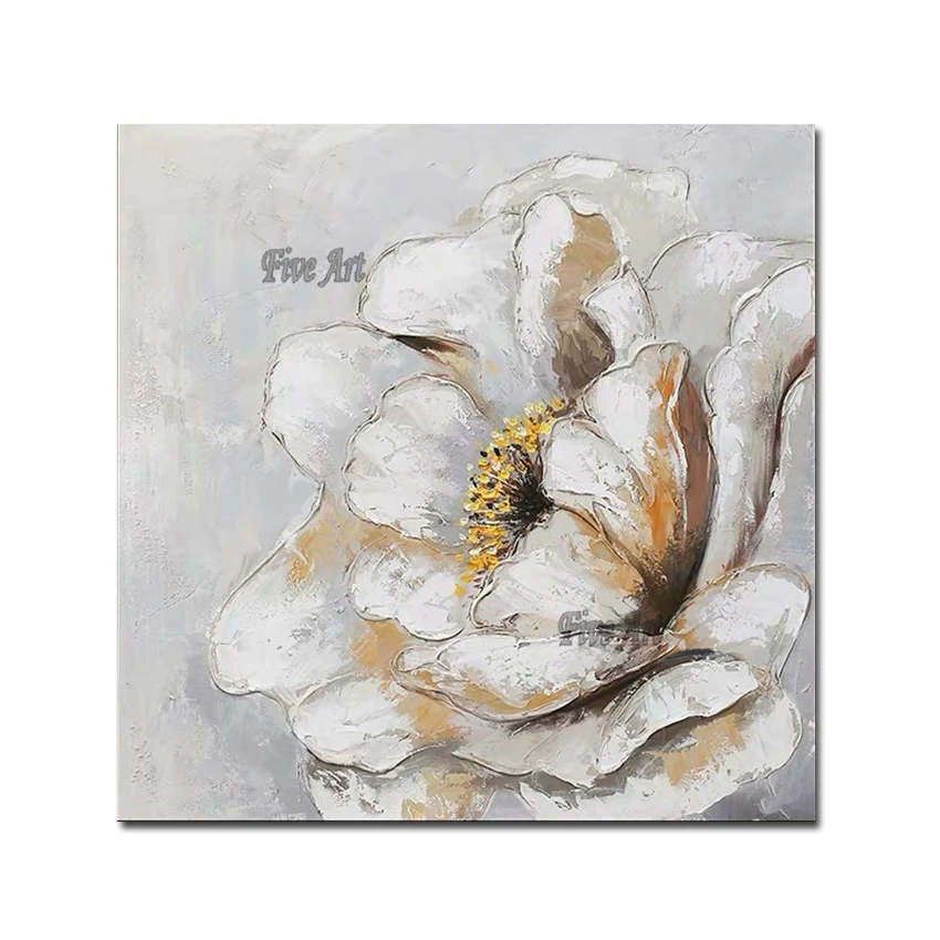

Картины маслом ручной росписи, картины на стену гостиной, без рамки, 1 шт., романтические картины, серебряные цветы, модульный домашний декор