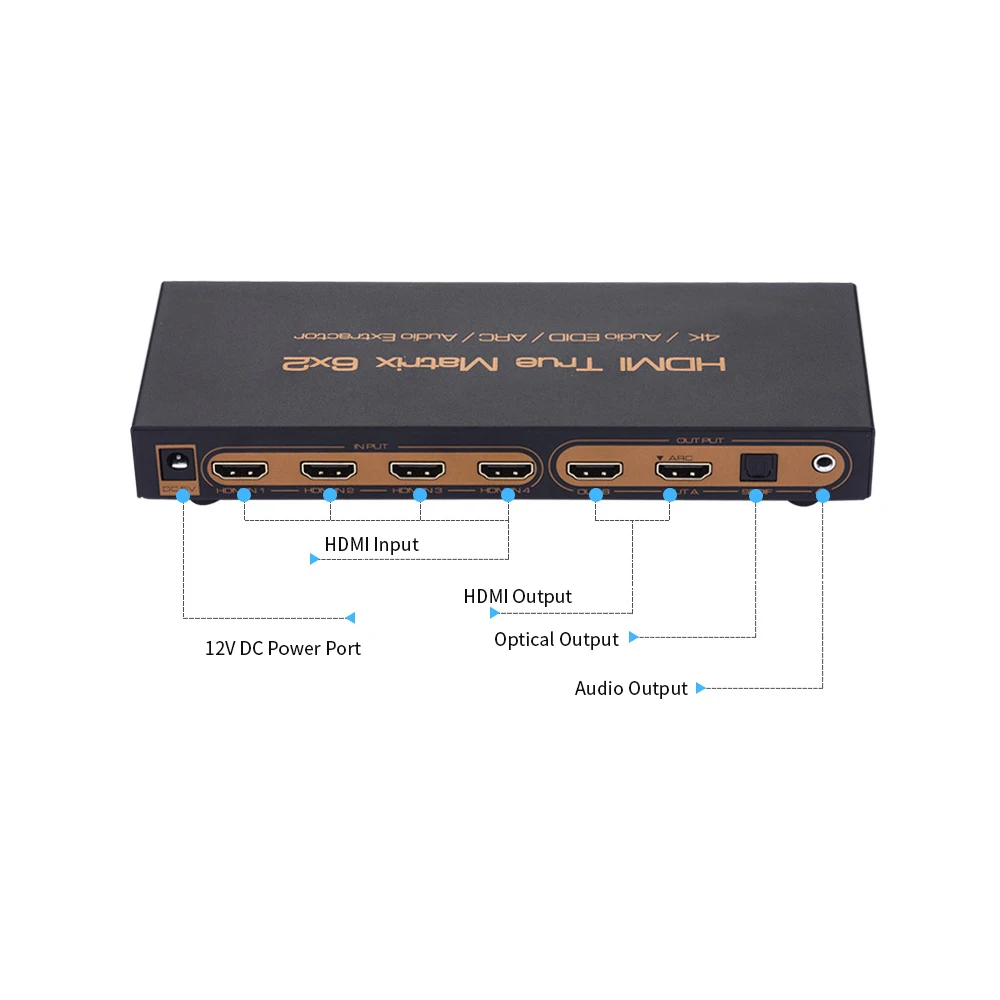 Матричный Коммутатор HDMI 6X 2 4K экстрактор звука EDID ARC 6 в выхода
