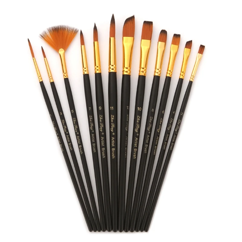 

12pcs Nylon Hair Wooden Handle Watercolor Paint Brush Pen for DIY Oil Acrylic