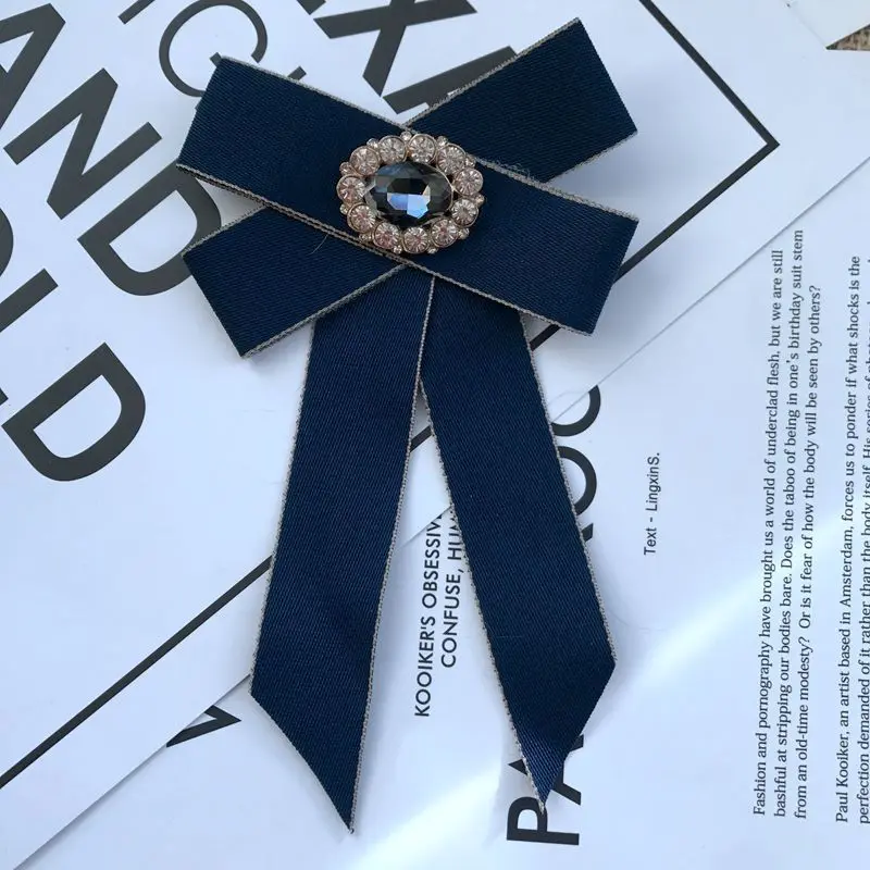 Винтажная лента бант брошь Хрустальный булавка на воротник рубашка корсаж