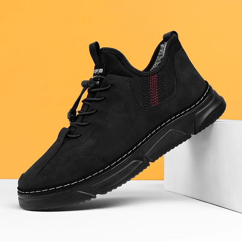 

Men's Keep Warm Loafers Fashion Leather Stitching Slip-On Shoes Winter Plush Warmth Casual Cotton Shoes British Men Snow Shoes