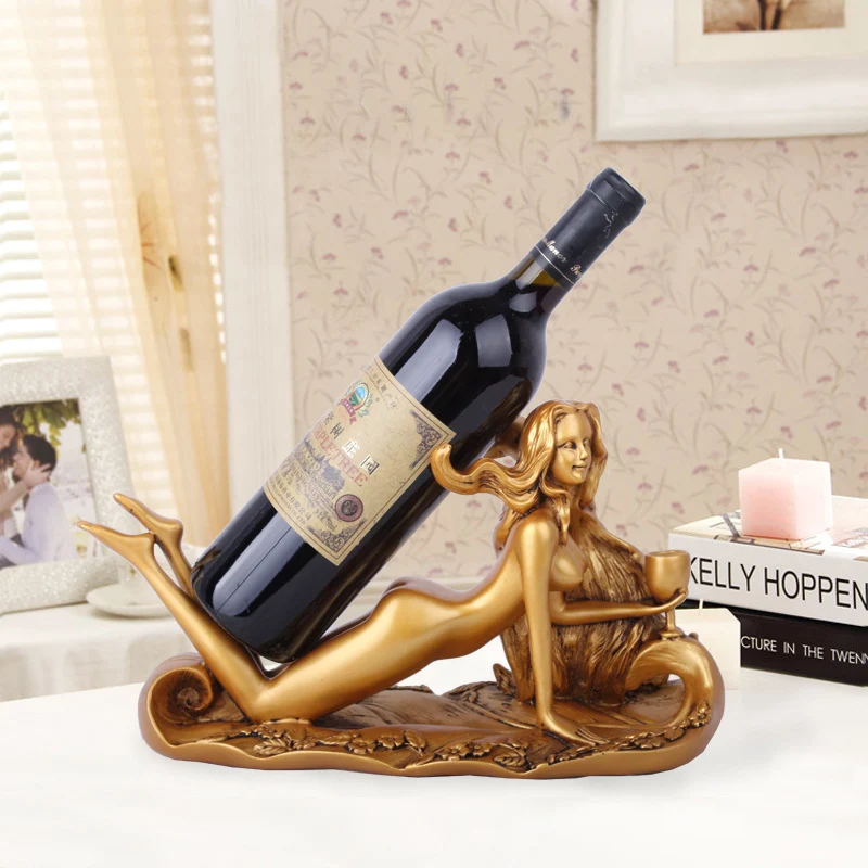 Европейская Золотая привлекательная статуя из смолы Винная стойка аксессуары